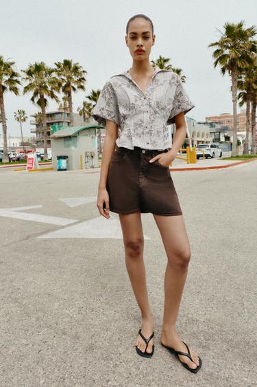 EMBROIDERED SEQUIN SHORT SHIRT - Brown / Ecru by Zara
