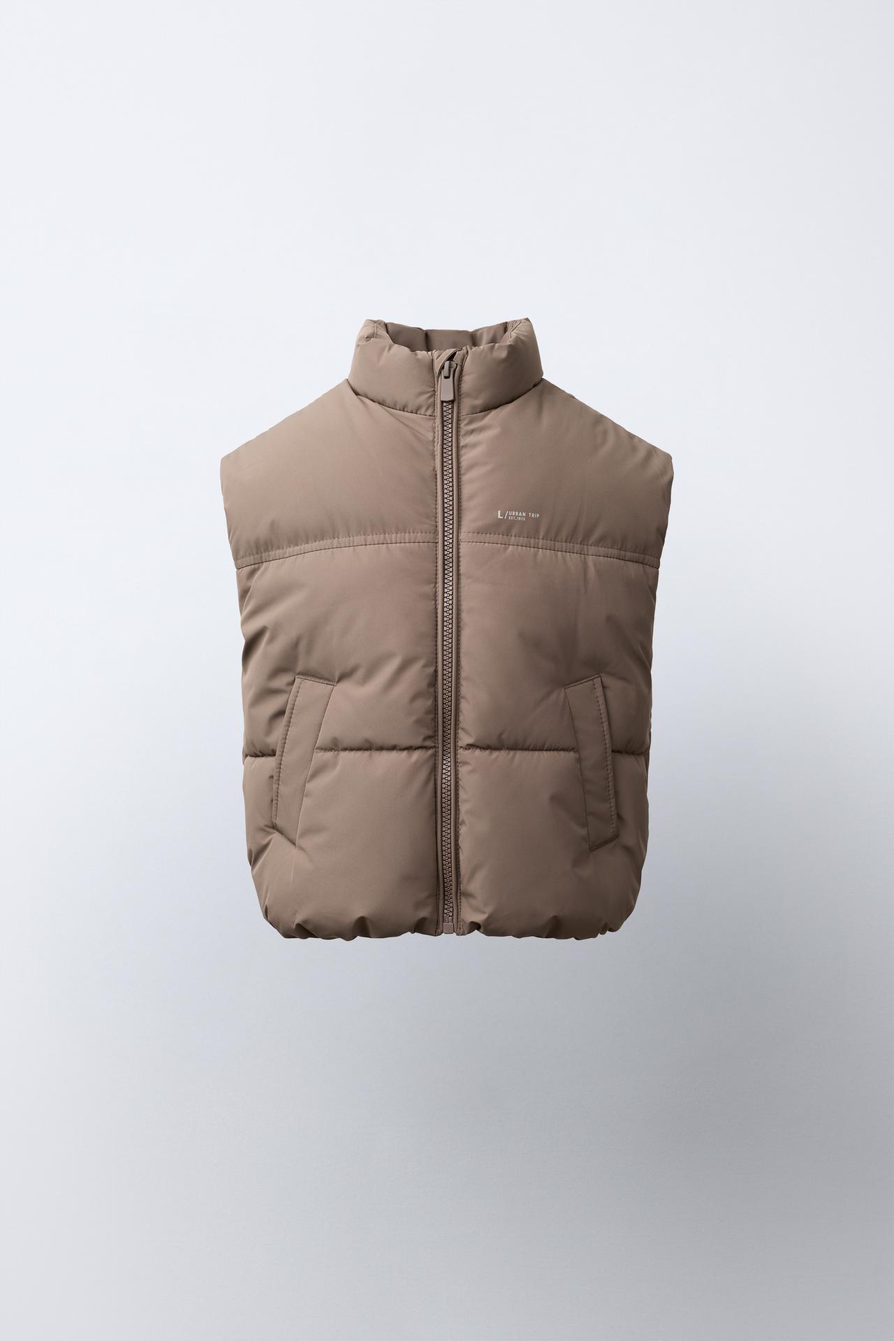 WATER REPELLENT PADDED VEST — Brown / Taupe