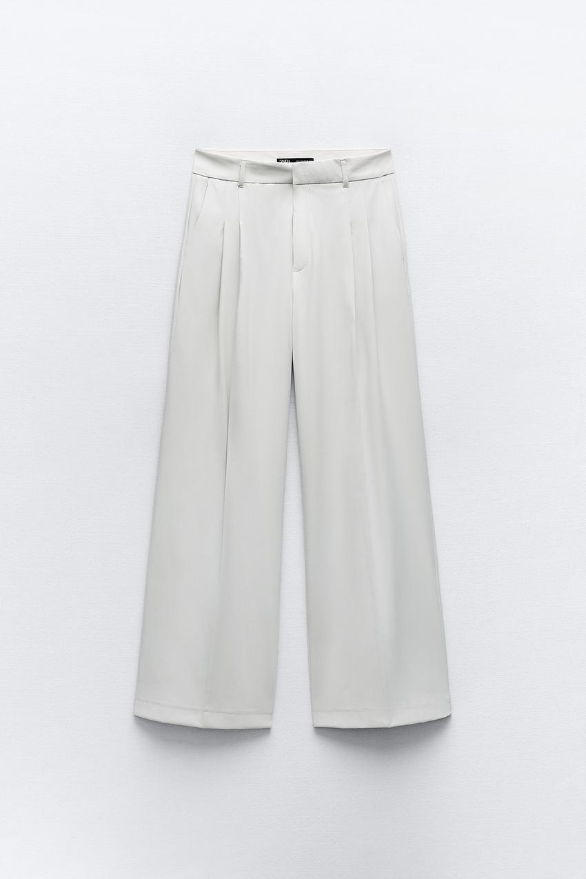 FULL-LENGTH PLEATED TROUSERS - Pearl grey