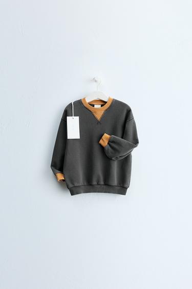 Zara ZARA TIMELESS - JEDNOBOJNA SWEATER MAJICA S KONTRASTOM – antracit siva