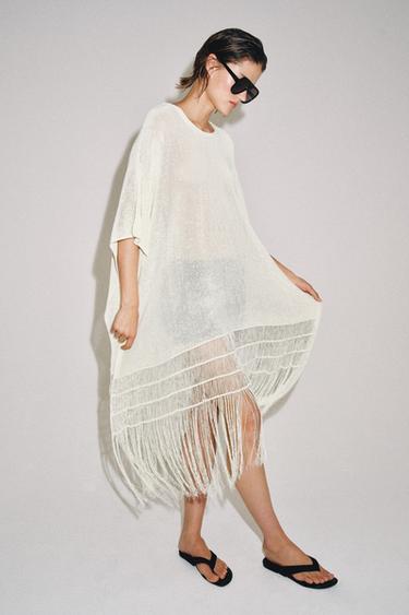 TUNIQUE EN MAILLE À FRANGES - Écru clair de Zara - Image 2