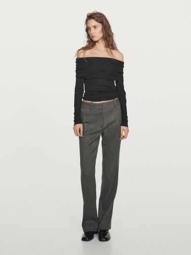 Zara Ribbed long sleeve T-shirt with metallic finish - Black - Image 0