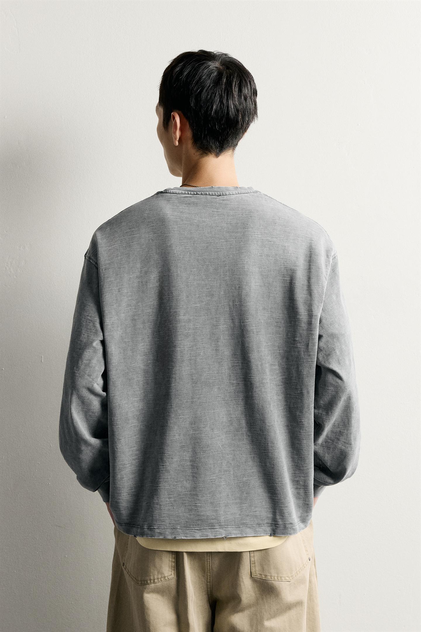 Мужская футболка Zara Washed Slub Relaxed Fit, цвет: Тёмный антрацитовый — фото 3