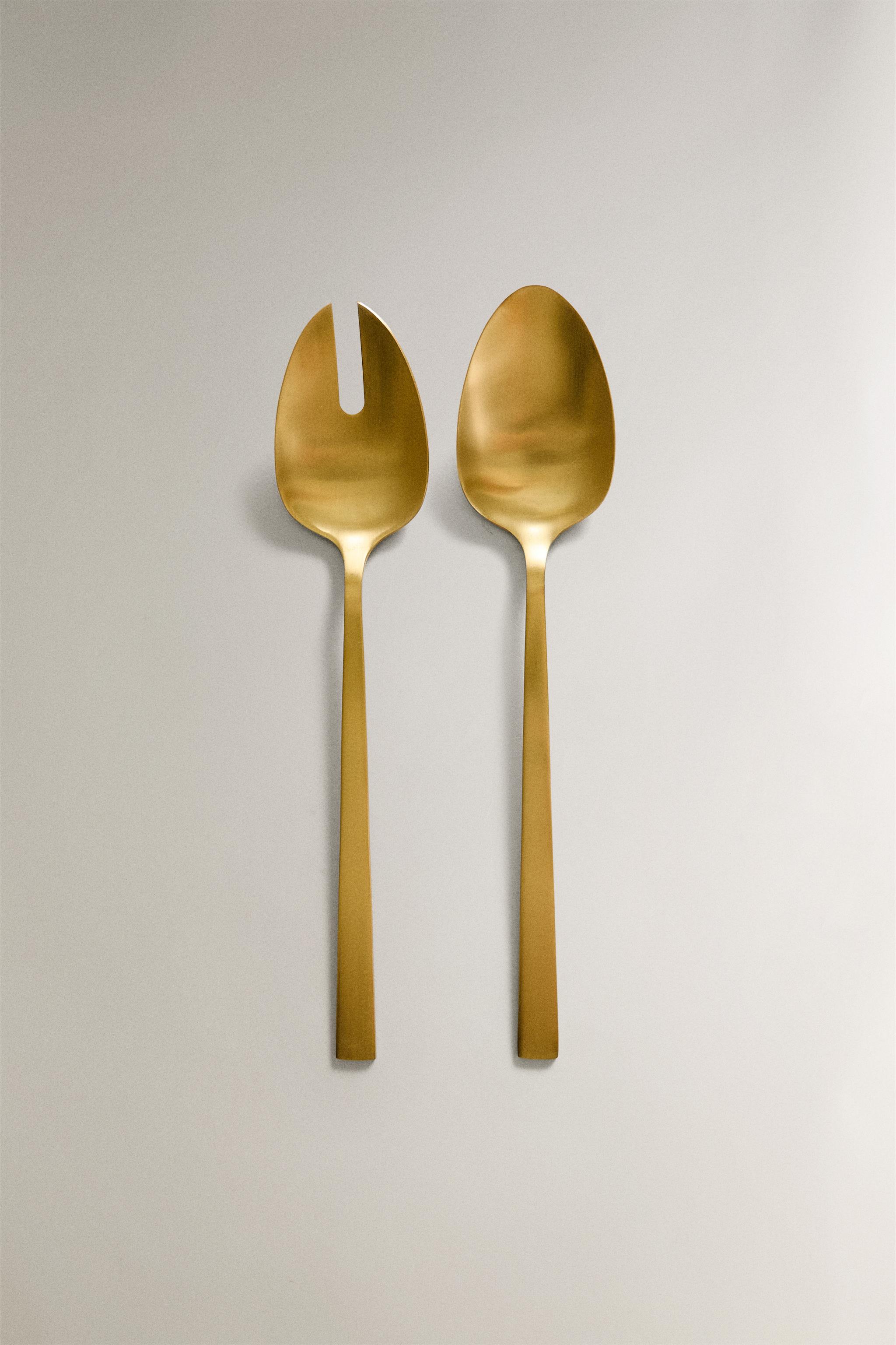 LOT DE 2 DE COUVERTS À SALADE EN ACIER DORÉ