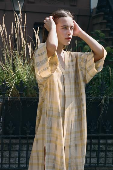 LONG CHECK DRESS - Vanilla by Zara