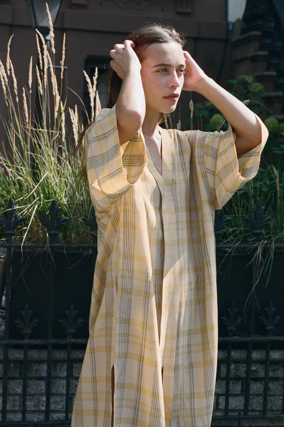 brown plaid dress zara MIDI - Vanilla Brown / Ecru