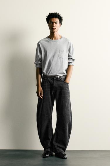 Zara 直筒桶型牛仔褲 - 碳色