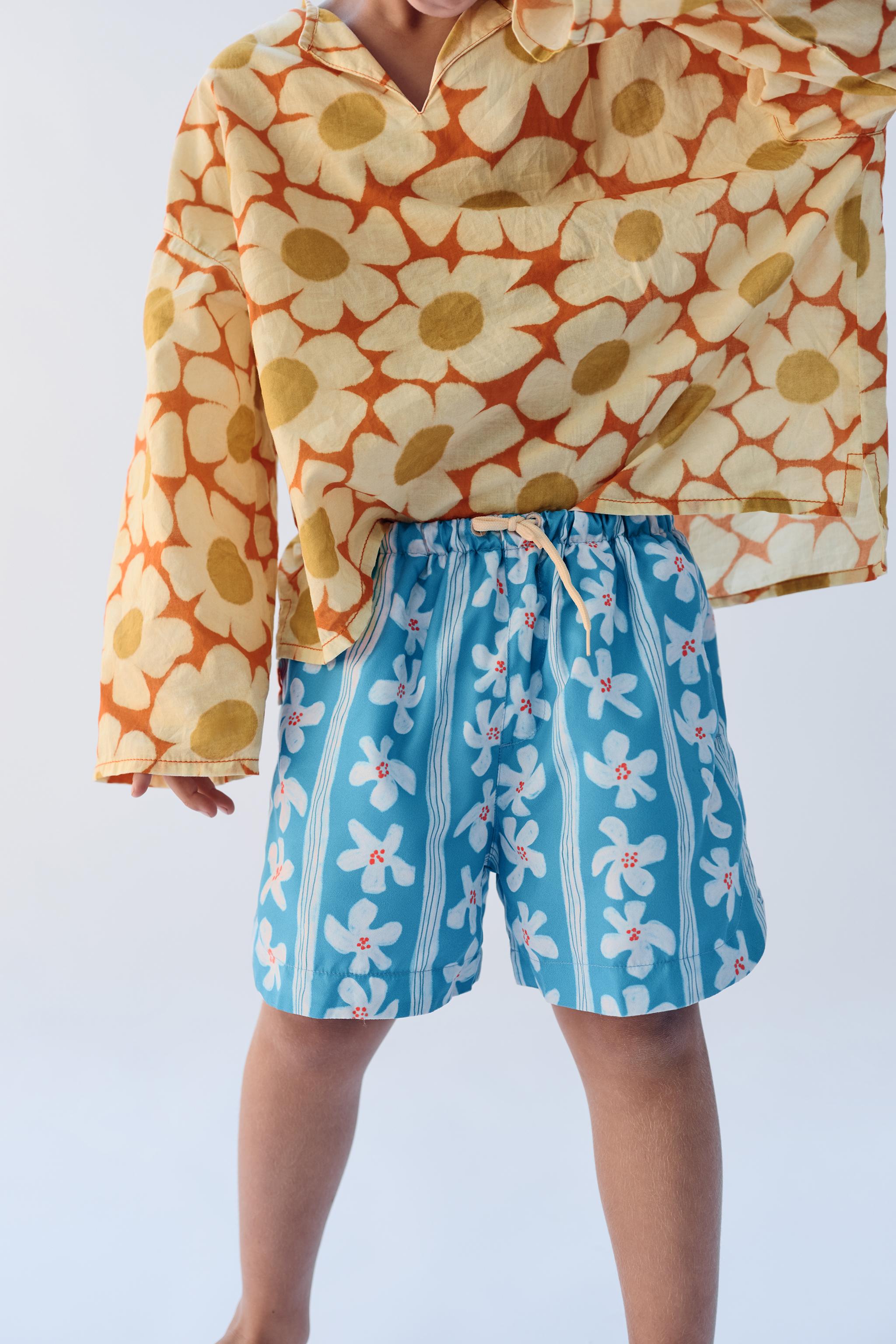 2-14 YEARS / LIMITED EDITION FLORAL PRINT SWIM SHORTS - Light blue