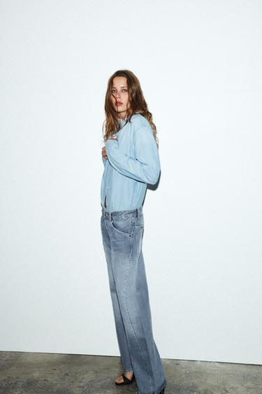TRF CROPPED JEANS WITH DISPLACED SEAMS LOW-RISE - Blue by Zara - Image 0