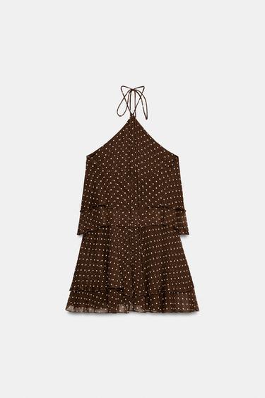 ROBE COURTE HALTER À VOLANTS ET POIS - marron/blanc de Zara - Image 3