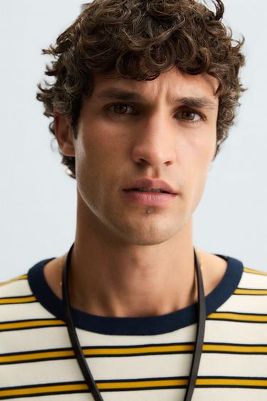 STRIPED JACQUARD T-SHIRT - Ecru/Yellow by Zara - Image 4