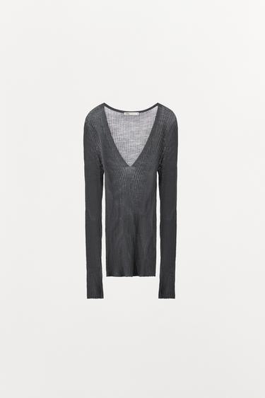100% WOOL RIB TOP - Grey by Zara