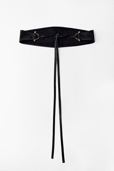 LEATHER OBI BELT WITH METAL BUCKLE - Black by Zara