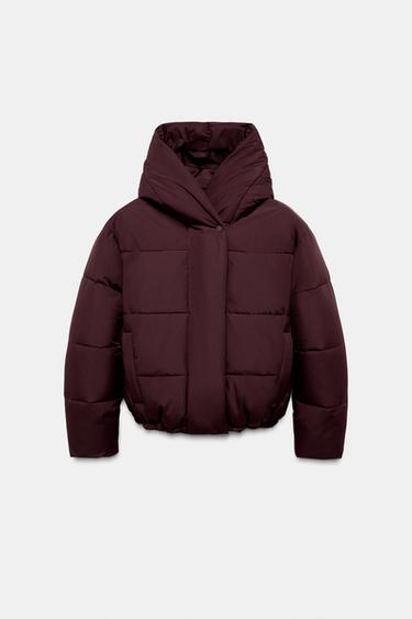 SHORT WATER-REPELLENT WINDPROOF HOODED ANORAK - Burgundy by Zara