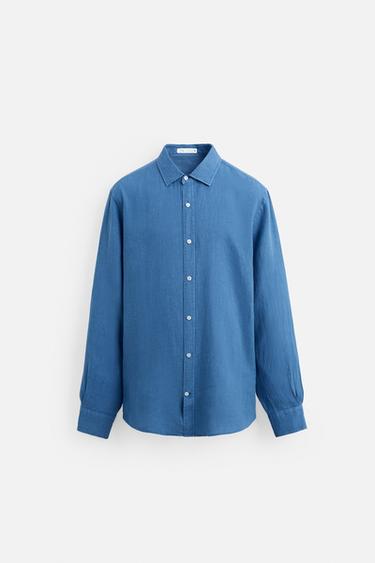 قميص 100% من الكتان - نيلي الخاص بـ Zara