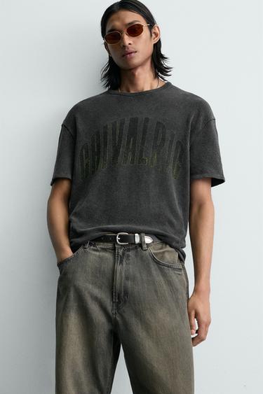 T-SHIRT EN MAILLE IMPRIMÉ LAVÉ - Noir de Zara - Image 5