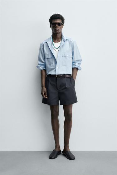 CAMISA FLUIDA REGULAR FIT BOLSILLOS AARON LEVINE X ZARA - Celeste claro de Zara