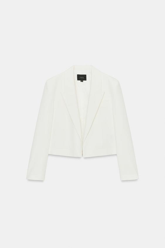 BLAZER CROPPED DE GOLA LAPELA - Branco-marfim da Zara - Imagem 0