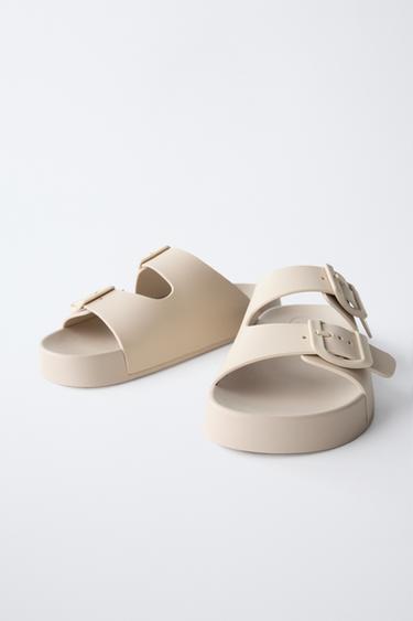 BUCKLED POOL SLIDERS - Ecru White by Zara - Image 3