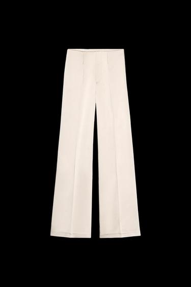 Zara HIGH-WAISTED SATIN PANTS - Beige - Image 0