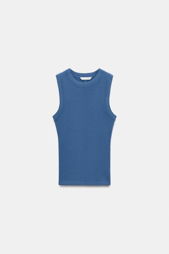 RIBBED STRAPPY TOP - Bluish by Zara - Image 0