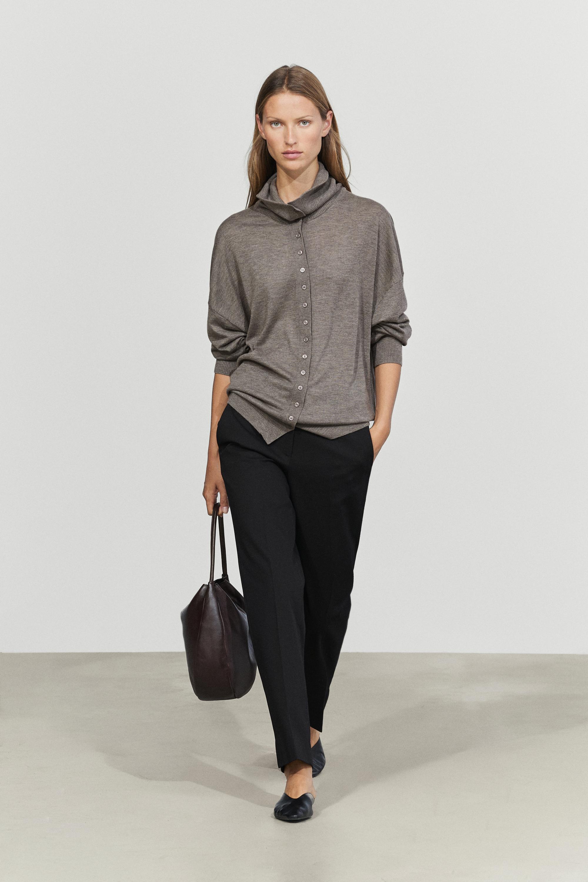 Turtleneck cardigan with button detail — Gray