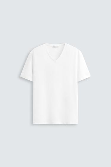 BASIC V-NECK T-SHIRT - White by Zara