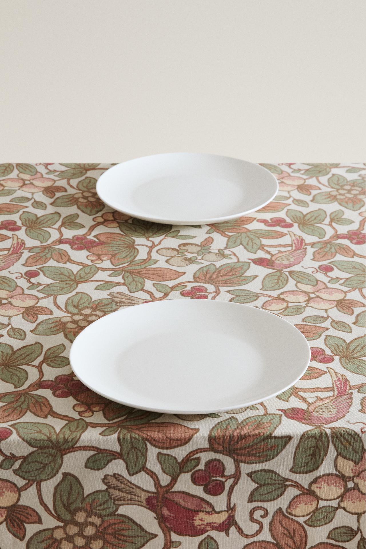 FLORAL AND BIRD PRINT COTTON TABLECLOTH | KATHARINE POLE — Burgundy