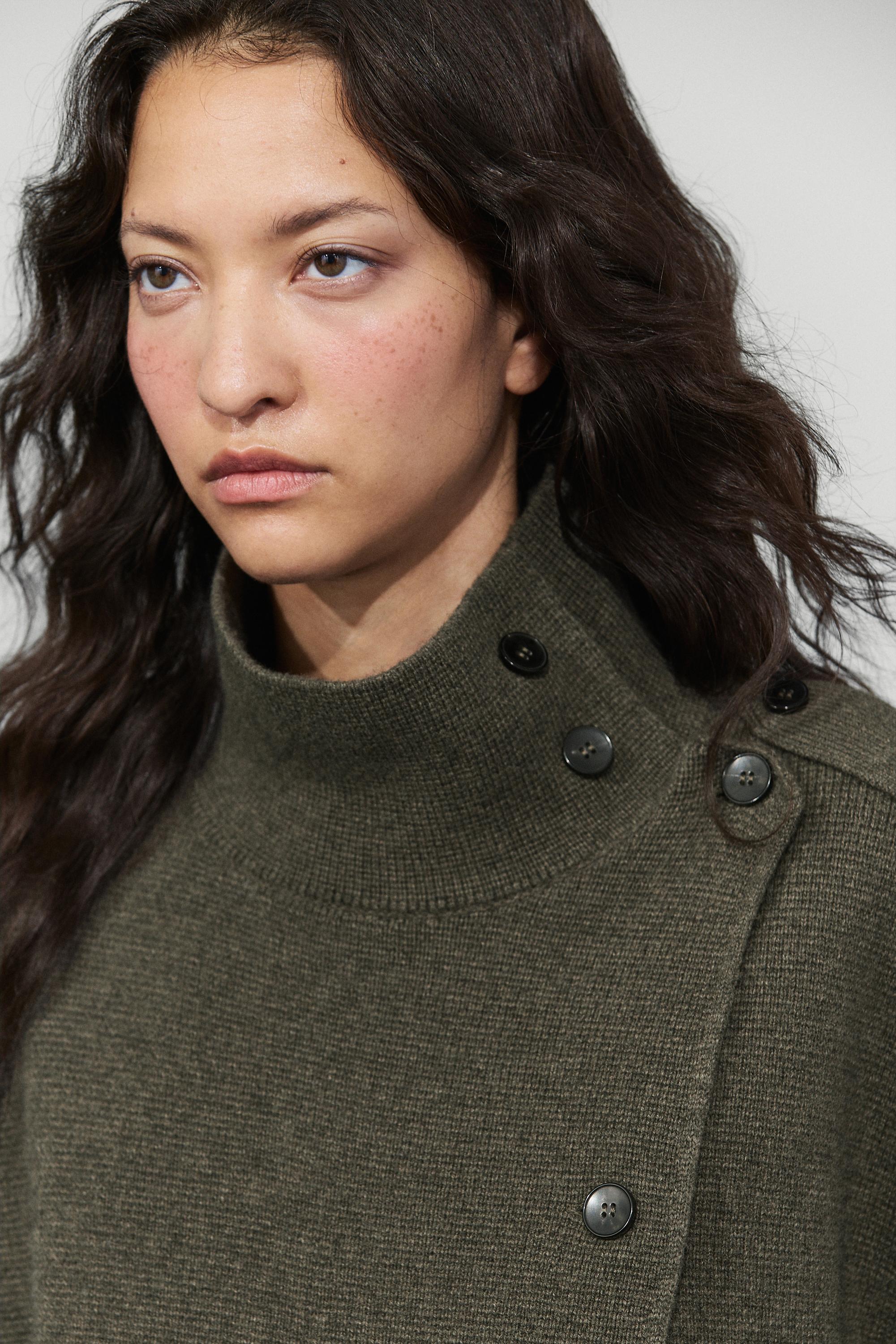 Double-breasted wool-blend knit jacket