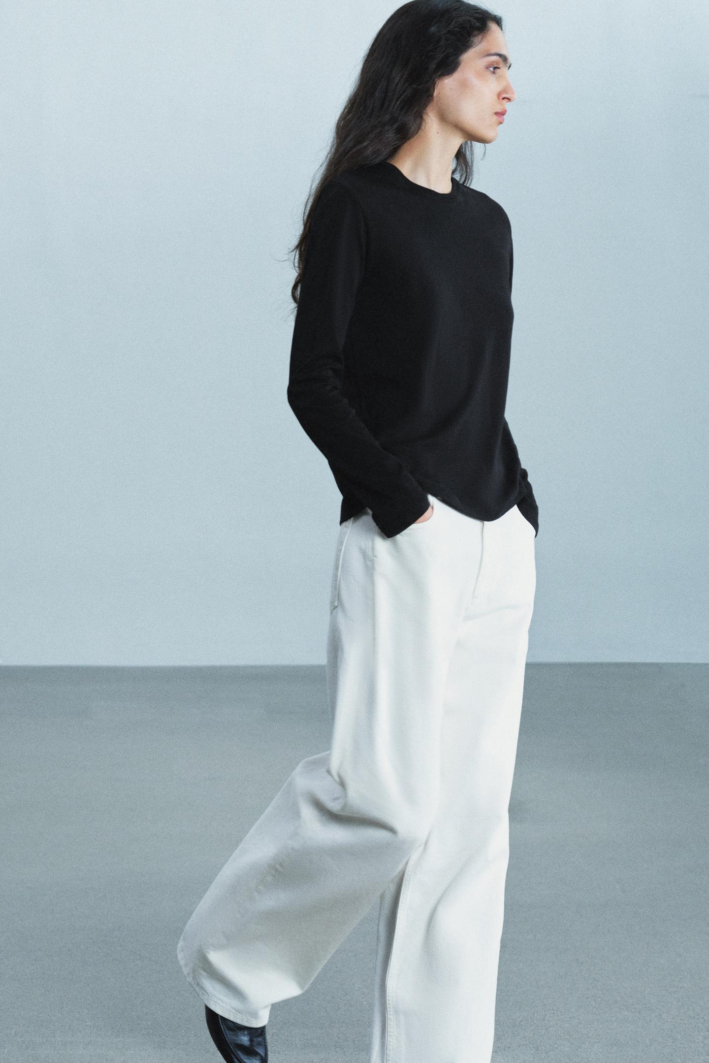 Женская футболка Zara Interlock Long-Sleeve T-SHIRT, цвет: Чёрный — фото 6