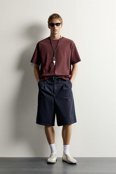 COMPACT RIBBED RELAXED FIT T-SHIRT - Burgundy by Zara - Image 0