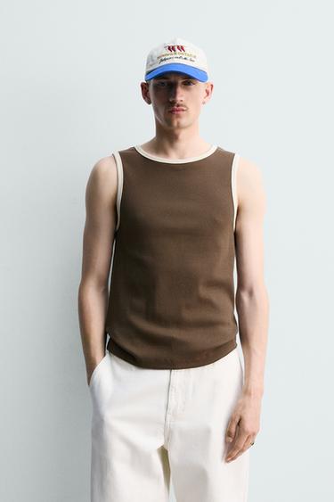 CONTRAST RIBBED TANK TOP - Brown by Zara