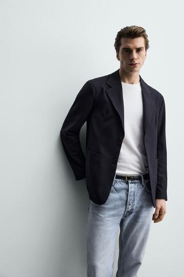 RELAXED FIT TEXTURED BLAZER - Navy blue by Zara - Image 5