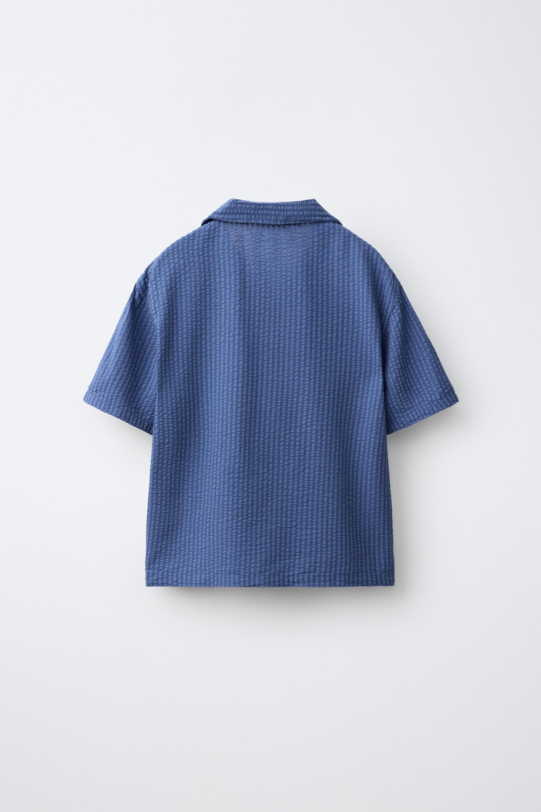 6-14 YEARS/ SEERSUCKER MODAL BLEND PYJAMA SHIRT SET - Blue | ZARA