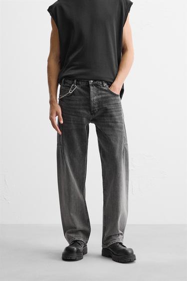 JEANS STRAIGHT LOOSE FIT - Preto da Zara