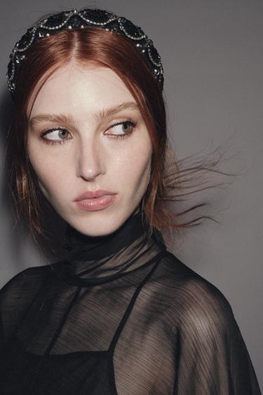 PADDED BEAD AND RHINESTONE HEADBAND - Black by Zara