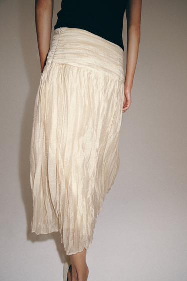 Zara ZW COLLECTION DRAPED MIDI SKIRT - Beige
