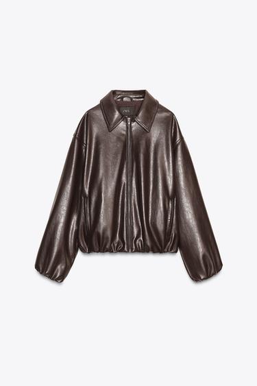 CHAQUETA BOMBER EFECTO PIEL - Chocolate de Zara