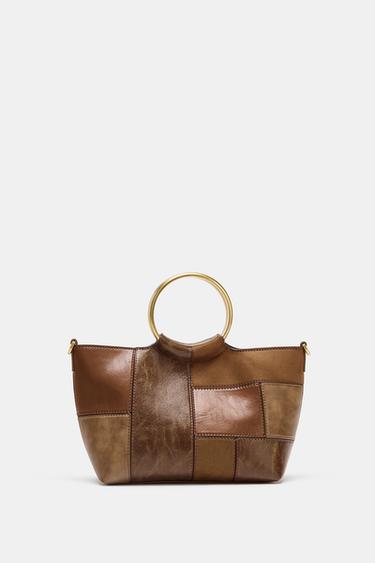Zara PATCHWORK RIGID HANDLE MINI BUCKET BAG - Multi-color