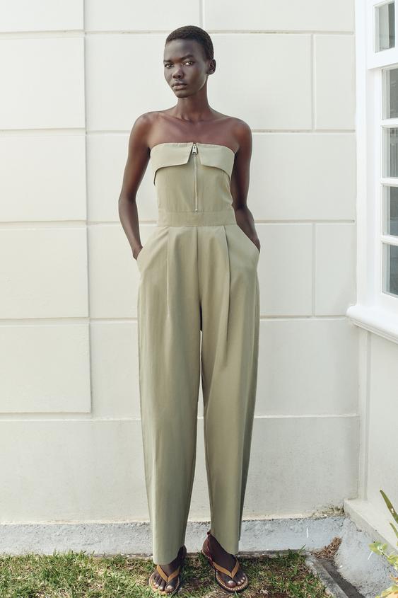 ジッパー ストラップレス ジャンプスーツ - ライトカーキ | ZARA Japan 