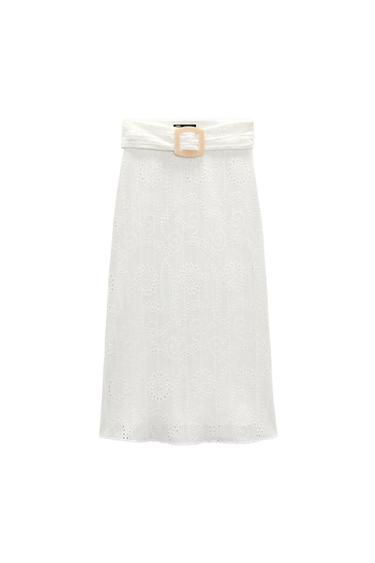 PERFORATED EMBROIDERY MIDI SKIRT