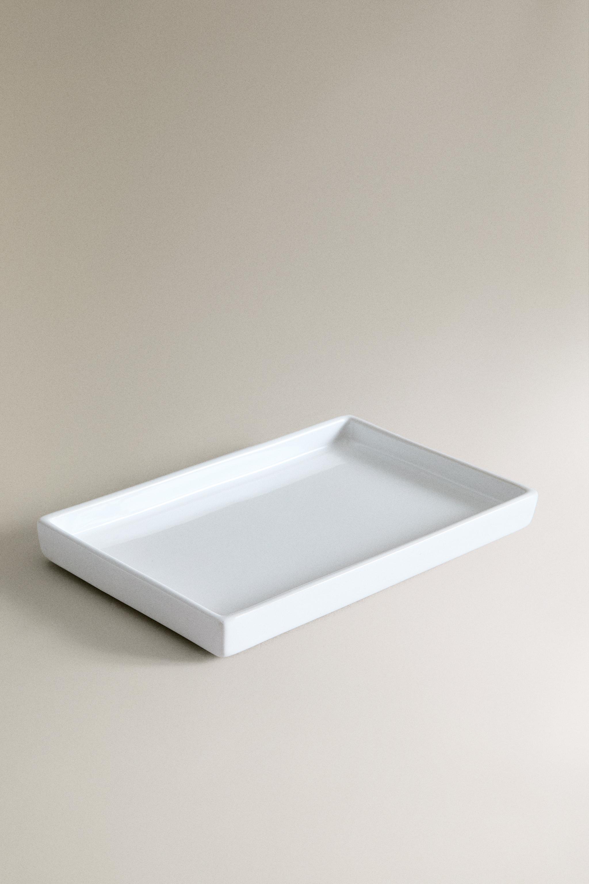 WHITE EARTHENWARE BATHROOM TRAY — White