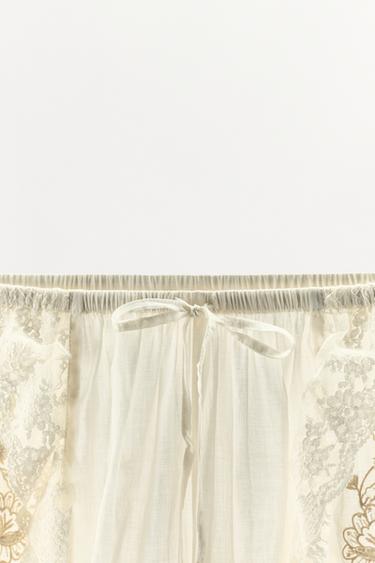 TROUSERS WITH RUFFLES, EMBROIDERY AND BEADS - Ecru by Zara - Image 4