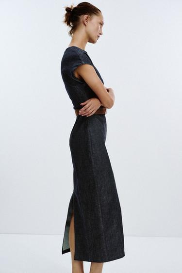 ROBE MI-LONGUE MOULANTE CEINTURE - Bleu de Zara - Image 2