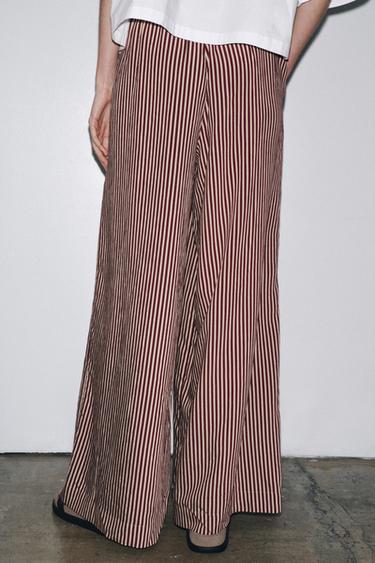 PANTALON FLUIDE RAYURES ZW COLLECTION - Écru / Grenat de Zara - Image 2