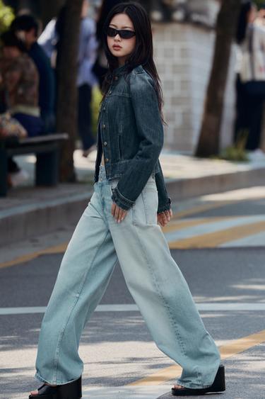 Zara LACİVERT - TRF APOLETLİ DÜĞMELİ DENIM CEKET