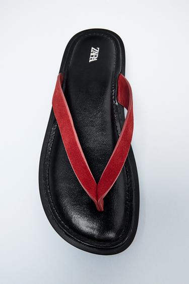 CONTRAST LEATHER SANDALS - Red by Zara