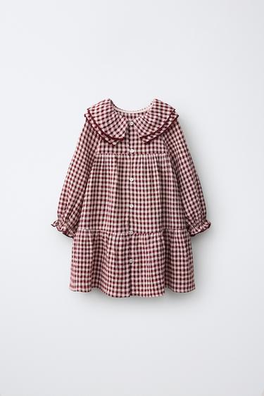 VESTIDO CUADRO ONDULINA - Granate claro de Zara