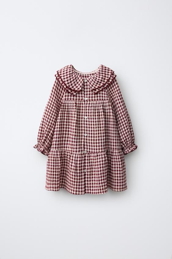 VESTIDO CUADRO ONDULINA - Granate claro de Zara - Imagen 0