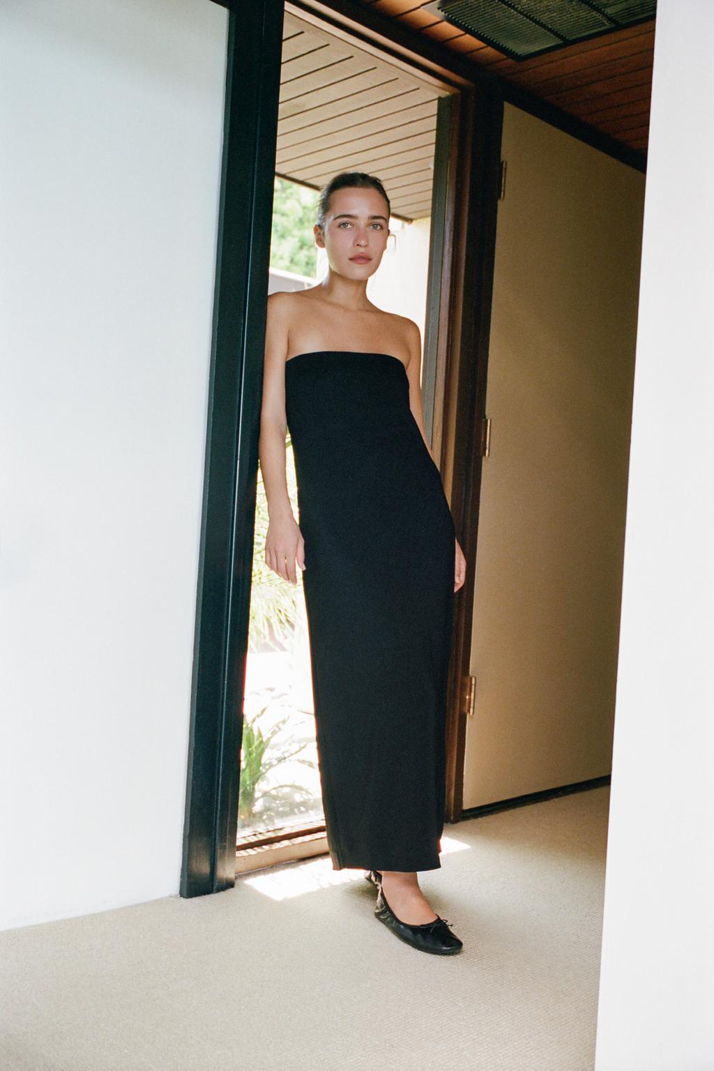 STRAIGHT NECKLINE LONG DRESS